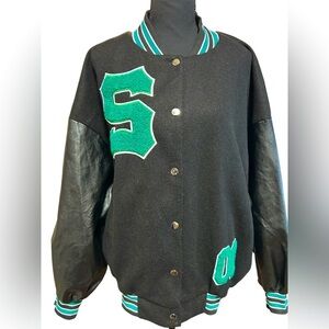 Black and Green Varsity Jacket with letter “S”, EUC
